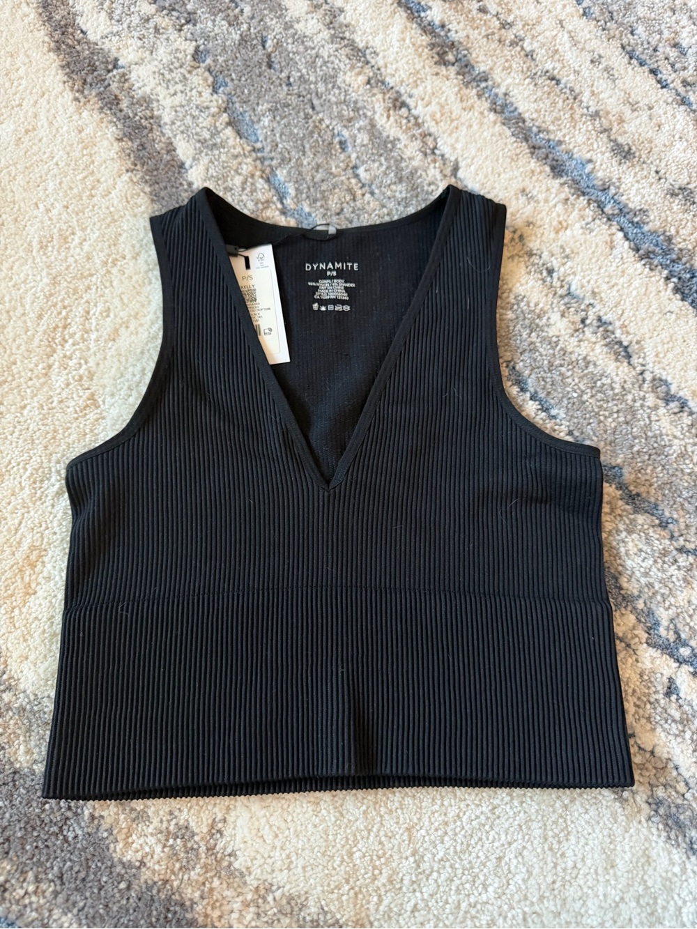 Dynamite Black Ribbed V-Neck Crop Tank Top